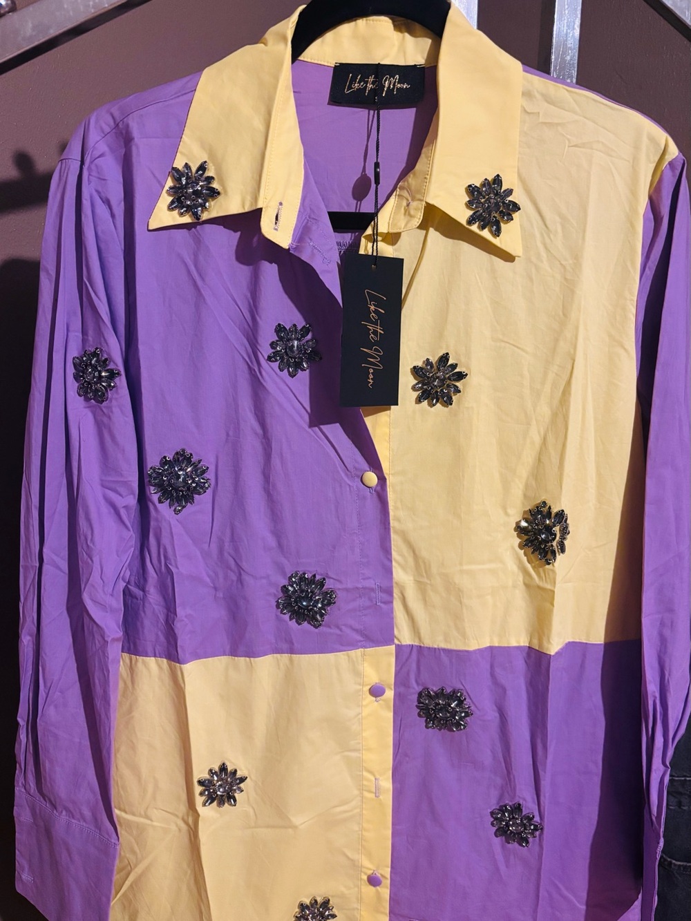 Lilac and Yellow Embellished women’s Shirt sequins